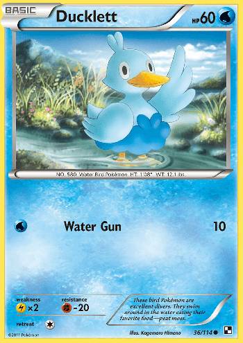 Mundo Pokémon - 580- Ducklett. Tipo: água/voador. Evolução: Swanna (nível  35). Histórico: Sendo um excelente mergulhador, Ducklett nada debaixo d'água  em busca de alimento. Quando é atacado, usa suas penas para espirrar